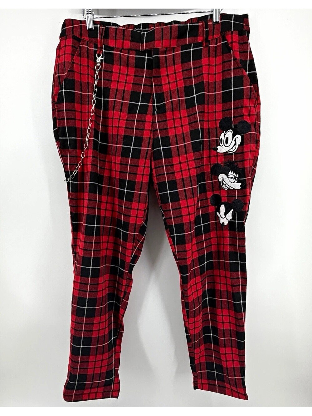Disney Hot Topic Plus Size 1 Mickey Mouse Red Plaid Pants Punk Chain Tartan
